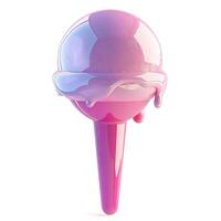 A vibrant pink ice cream cone with dripping details, evoking a playful and sweet atmosphere. photo