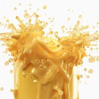 Dynamic splash of vibrant yellow liquid with bubbles, capturing energy and freshness. photo
