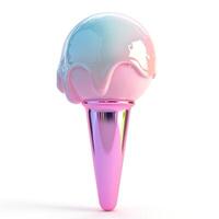 A shiny, pastel ice cream cone with a glossy finish, featuring a swirl of soft pink and blue ice cream. photo