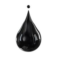 A striking black droplet of liquid, captured mid-fall, highlighting its glossy texture and elegant shape. photo