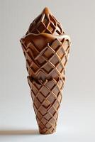 A creatively designed, artistic representation of a chocolate ice cream cone with intricate patterns and textures. photo