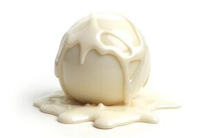 A creamy white ice cream scoop melting on a white surface, creating a delightful and indulgent scene. photo