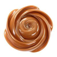 An artistic swirl of smooth caramel brown substance, featuring glossy texture and vibrant color. photo