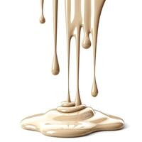 A close-up view of creamy beige paint dripping in various formations, creating an artistic composition. photo