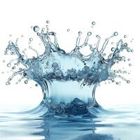 A stunning splash of clear blue water creates dynamic shapes and droplets against a light background. photo
