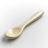 A glossy cream-colored spoon set against a minimalist white background. photo