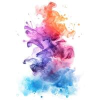 A vibrant cloud of colorful ink swirls in hues of purple, blue, orange, and pink, creating an ethereal and dynamic visual effect. photo