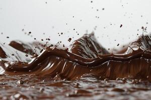 Abstract splash of rich dark chocolate, creating dynamic waves and droplets in a striking display of texture. photo