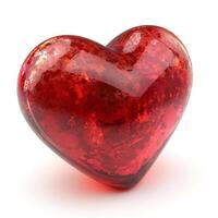 A glossy, translucent red heart sculpture, symbolizing love and affection, radiates warmth and positivity. photo