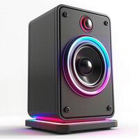 elegante negro altavoz con vibrante LED Encendiendo en un moderno diseño. foto