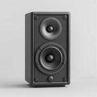 A sleek black audio speaker with two distinct sound drivers, showcasing a modern design perfect for any audio setup. photo