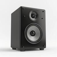 A stylish black speaker showcasing modern design and powerful sound capabilities, perfect for music enthusiasts. photo