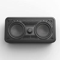 A sleek black speaker with dual woofers, showcasing a modern design and high-quality sound potential. photo