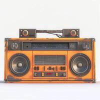 A vintage-style orange boombox with a worn texture and retro design, perfect for music lovers and nostalgia enthusiasts. photo