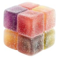 Colorful gummy candies arranged in a unique cube shape, showcasing a variety of fruity flavors. photo