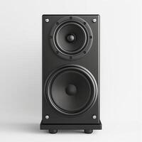A sleek black speaker featuring dual drivers, perfect for enhancing audio experiences in modern interiors. photo