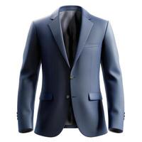 A stylish navy blue blazer designed for a sophisticated look, perfect for formal occasions and business meetings. photo