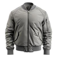 Men's stylish gray bomber jacket with a modern design and functional pockets. photo
