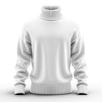 Stylish white turtleneck sweater against a clean backdrop, offering a modern and minimalist aesthetic. photo