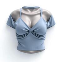 Stylish light blue women's crop top with unique design and comfortable fit, perfect for casual or semi-formal occasions. photo