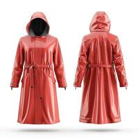 Stylish red raincoat showcasing a sleek design, perfect for keeping dry while looking fashionable. photo