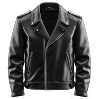 Stylish black leather jacket with a classic biker design, perfect for a bold look. photo