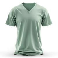 A soft, mint green V-neck t-shirt displayed against a clean white background, showcasing its relaxed fit and casual style. photo