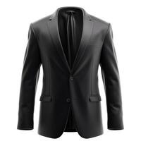 Stylish black suit jacket, perfect for formal events and professional settings. photo