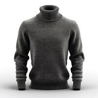 A stylish dark gray turtleneck sweater on a plain background, exuding warmth and sophistication. photo