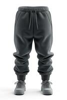 Men's charcoal gray joggers with matching sneakers, ideal for casual and athletic wear. photo