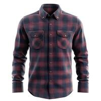 Stylish men's plaid shirt featuring red and navy colors, perfect for casual outings or layering in colder weather. photo
