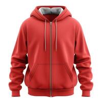 Red unisex hoodie with a classic zip design, perfect for casual wear or athletic activities. photo