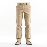 Beige dress pants displayed on a mannequin, paired with light shoes for a sharp, polished look. photo