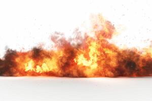 An explosion with vivid flames and smoke, creating a dramatic and intense atmosphere. photo