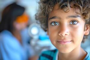 A young boy with curly hair and bright eyes smiles warmly, embodying innocence and curiosity. photo