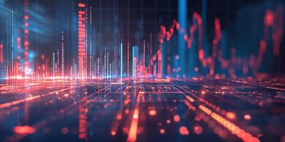 Abstract digital data visualization with vibrant red and blue tones, creating a futuristic, tech-inspired atmosphere. photo