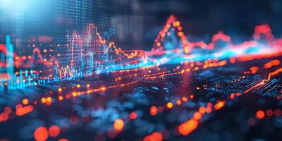 Dynamic data visualization showcasing colorful financial graphs and digital patterns, emphasizing technology and analytics. photo