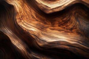 Close-up of intricate wooden texture, showcasing rich brown tones and flowing lines in a natural pattern. photo