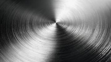 A close-up view of a polished metallic surface displaying fine circular patterns. photo