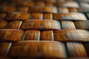 Close-up of intricately woven rattan texture, showcasing warm wood tones and craftsmanship. photo