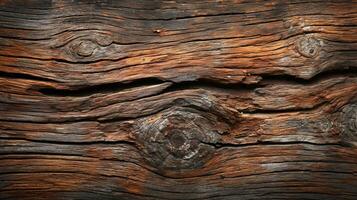 Close-up of textured, weathered wooden surface displaying natural patterns and rich brown hues. photo