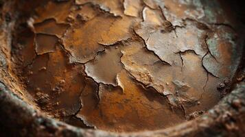Close-up of a textured, rusty surface with intricate cracks and an organic feel, showcasing shades of orange and brown. photo