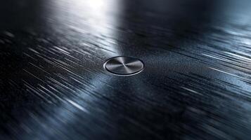 Close-up of a circular metallic object on a textured surface, showcasing intricate details and a sleek design. photo