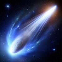 A dazzling comet streaks through the dark cosmos, illuminating the space with its brilliant tail. photo