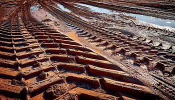 Tire Tracks on Muddy Terrain After Rainfall in Rural Field During Daytime photo