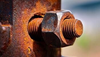 Rusty Bolt and Nut Connection Showcases the Beauty of Weathered Metal on an Outdoor Structure photo