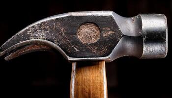 Hammer Resting on a Wooden Surface Displaying Wear and Tear From Frequent Use in Construction Tasks photo