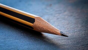 Close up View of a Sharpened Wooden Pencil Resting on a Dark Surface in a Creative Workspace photo
