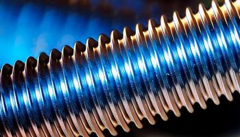 Close-up View of Metal Threads Showcasing Intricate Details and Vibrant Colors During Engineering Inspection photo