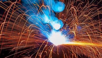 Bright Sparks and Vivid Colors Illuminate a Night Scene During a Lively Celebration With Fireworks and Pyrotechnics photo